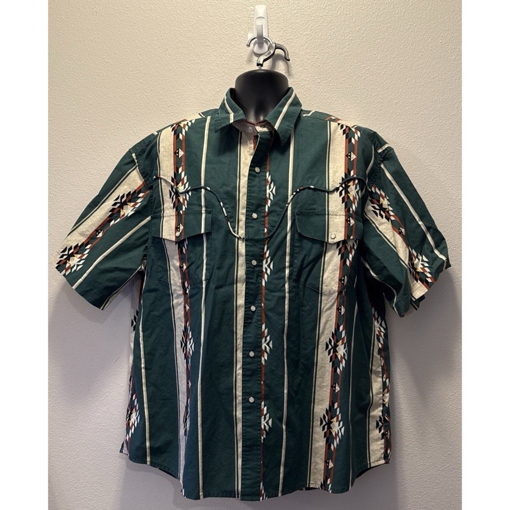 MINT Wrangler Brushpopper Shirt Mens Size‎ XXL Aztec Green Western Pearl Snap